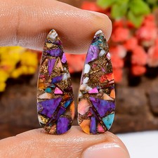 Spiny Copper Oyster Turquoise Pear Shape Cabochon Gemstone Pair 12 Ct. 25X8X2 mm