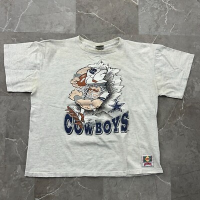 90s Vintage Dallas Cowboys Graphic Tee Mens XL Caricature Breakthrough Nutmeg