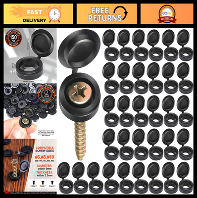 #ad 150 PCS Plastic Screw Covers Black Flip Top Caps Hinged Snap Washer Protector $19.99