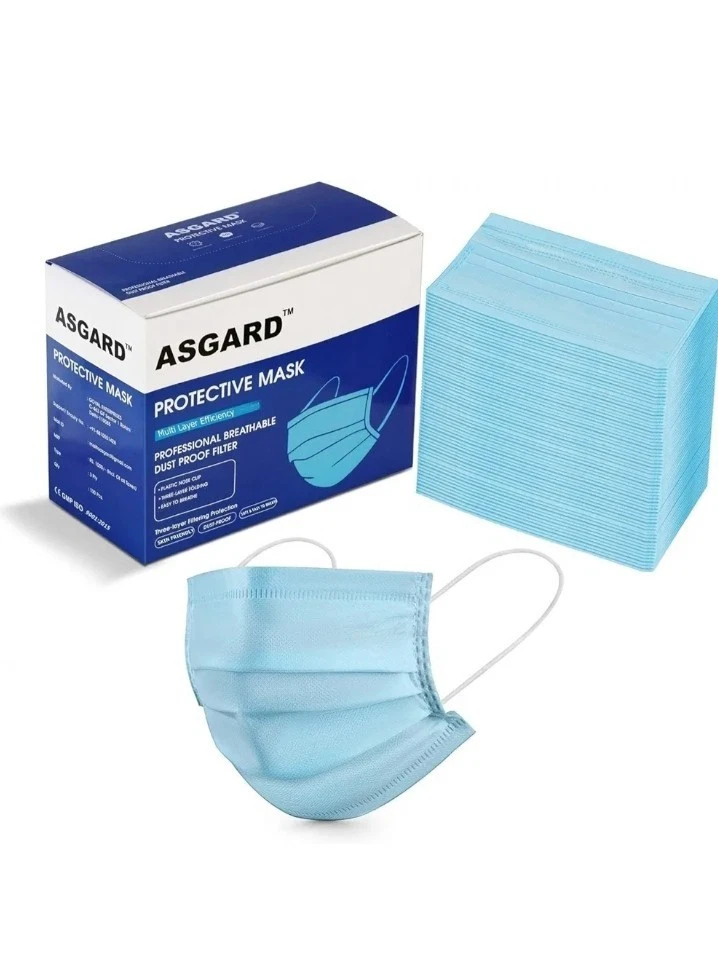 ASGARD Melt-Blown Fabric Disposable Face Mask with Nose Clip (Blue, Pack of 100)