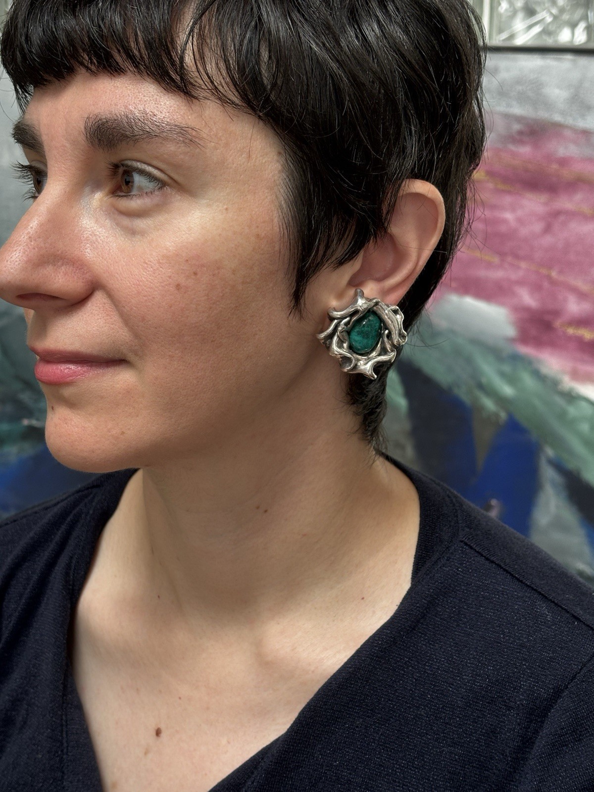 ELECTROFORM MODERNIST STERLING SILVER EARRINGS EILAT STONE ISRAEL MAGNIFICENT 