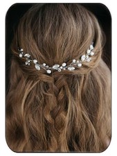 Pearl Bride Wedding Hair Vine Silver Bridal Rhinestone Hair Piece HV192