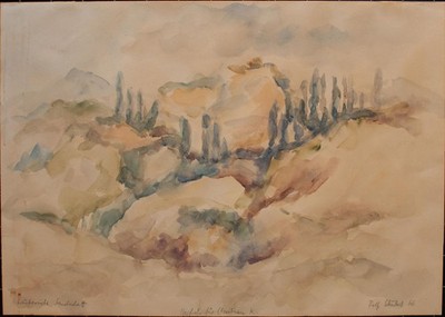 Rolf Schubert Kaukasus Berglandschaft Ostdeutsche Kunst signiert Aquarell 1966