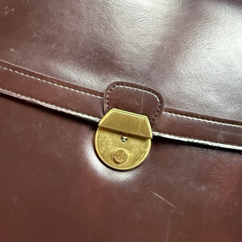 Vintage 60s 70s Leather Briefcase Document Bag Expandable File Holder Burgundy - Image 3 of 4