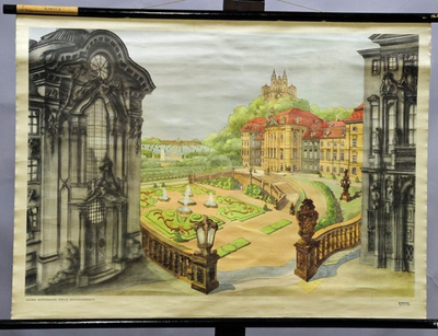 #ad old pull down wall chart period of art Baroque town view room decoration $205.99