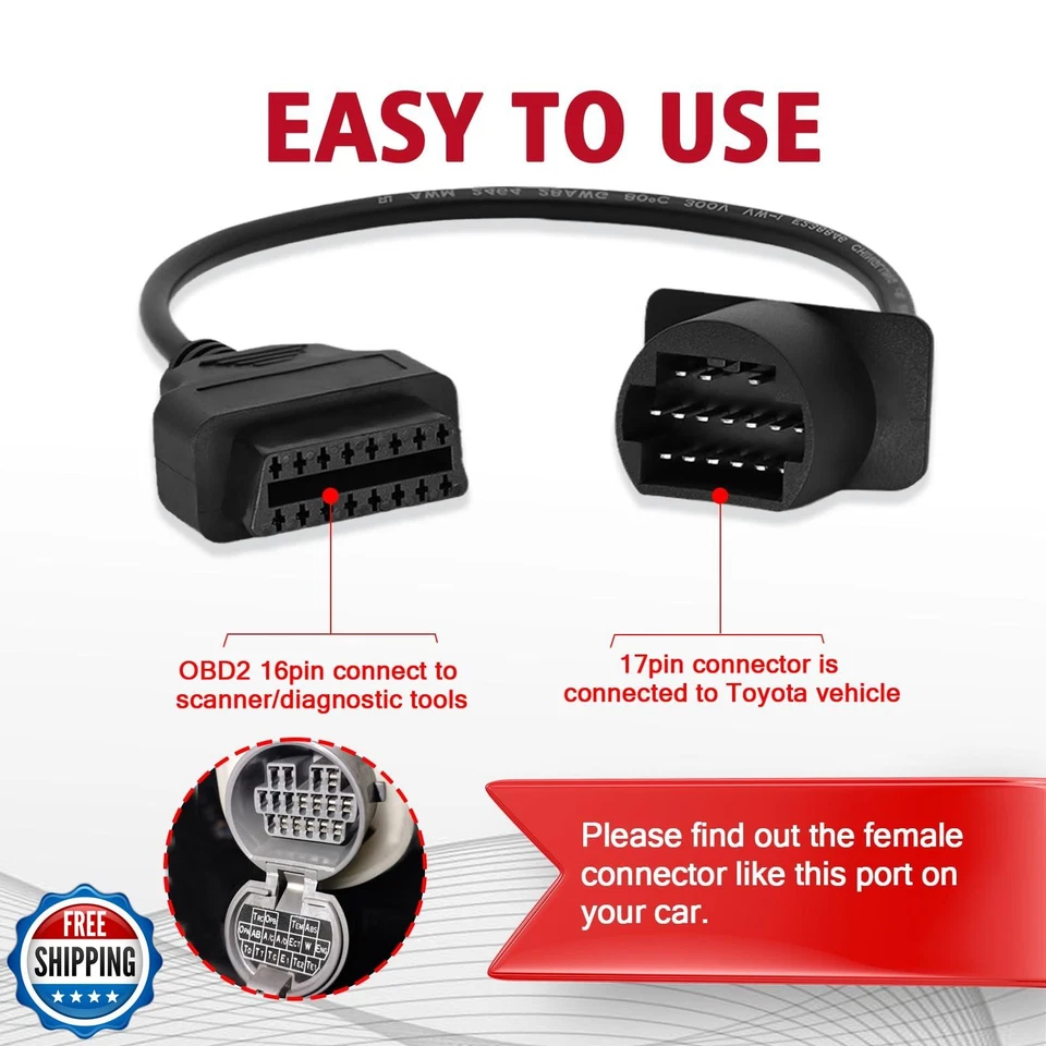 AMHTDOL OBDII Adapter Fit for Toyota 17 Pin OBD1 to 16 Pin OBD2 Diagnostic Ca - Image 4 of 4