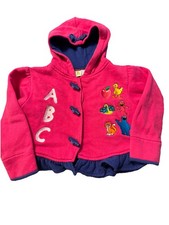 Y2K Vintage Sesame Street Big Bird Elmo Fleece Pea Coat Hoodie Pink 18m