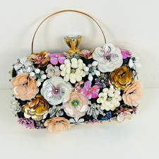 Rhinestone Beaded Sequined Floral Evening Handbag Wedding Party Clutch Purse New