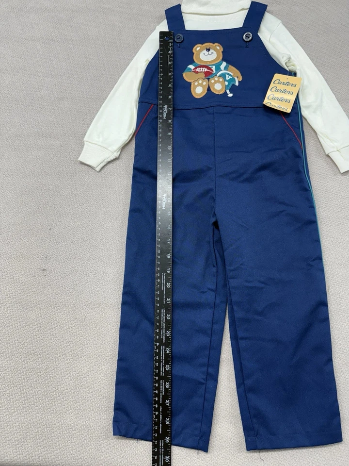 NWT Vintage Carters Overall Bibs Set Bear Football Embroidered Boys Size 4T - Image 3 of 4