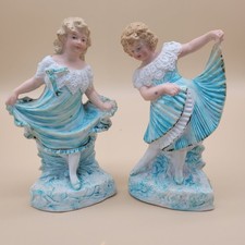 Gebruder Heubach Bisque Piano Baby Figurine Dancing Girls Matching Pair 16cm
