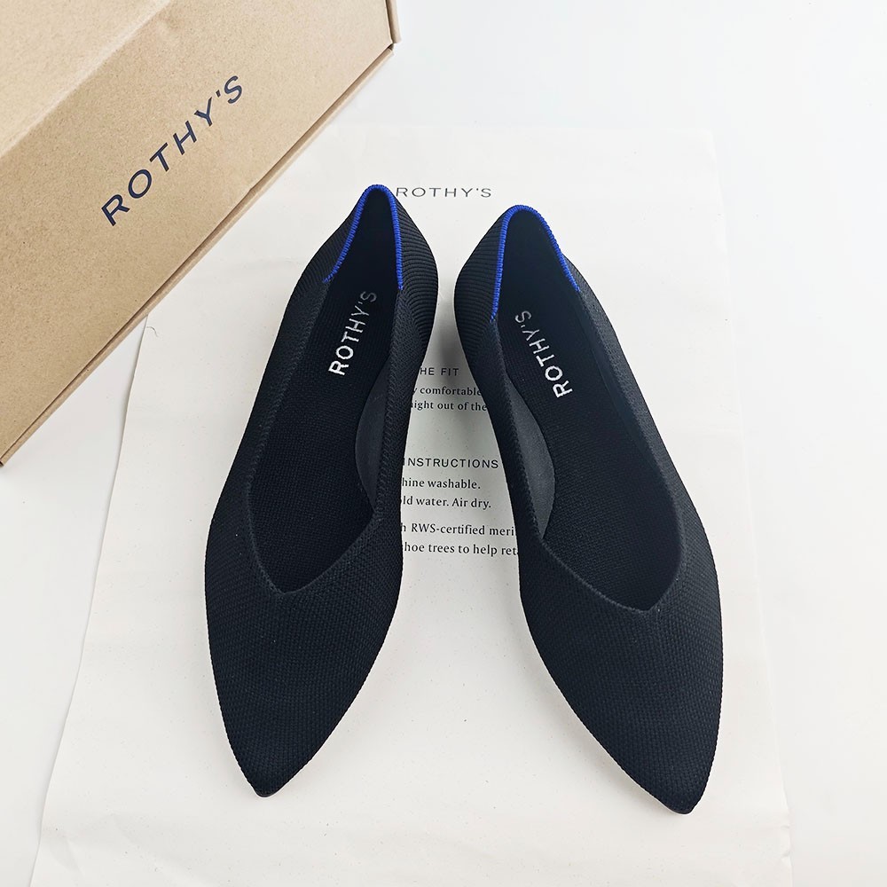 Rothy's The Point Mujer Negro Tejido Sin Cordones Ballet Planos Talla US 7/8/9/10 NUEVO