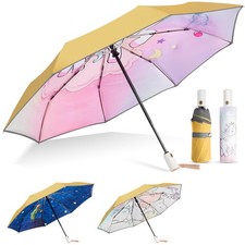 Automatic Folding Umbrella for Girls and Boys, Cute Yellow Cat Unicorn Design...