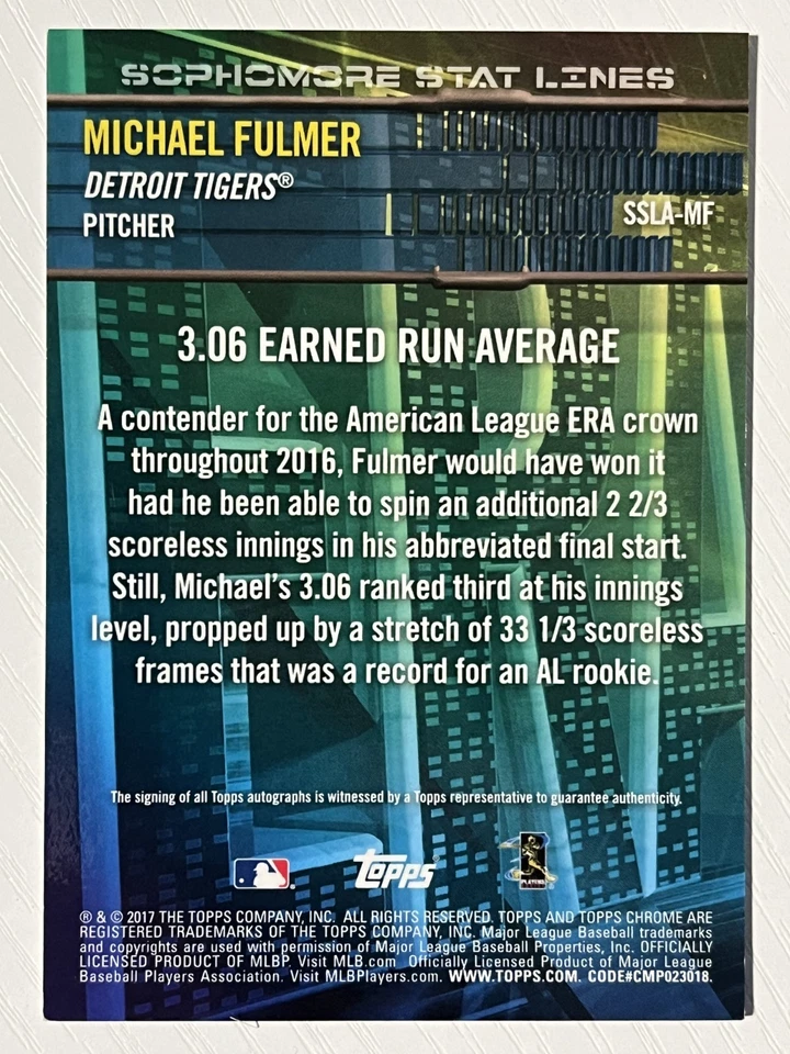 Michael Fulmer 2017 Topps Chrome Sophomore Stat Lines Auto Orange Refractor /25 - Image 2 of 2