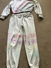 Girls Light Grey/Pink Tracksuit With Crop Top By Next Age 10 Yrs