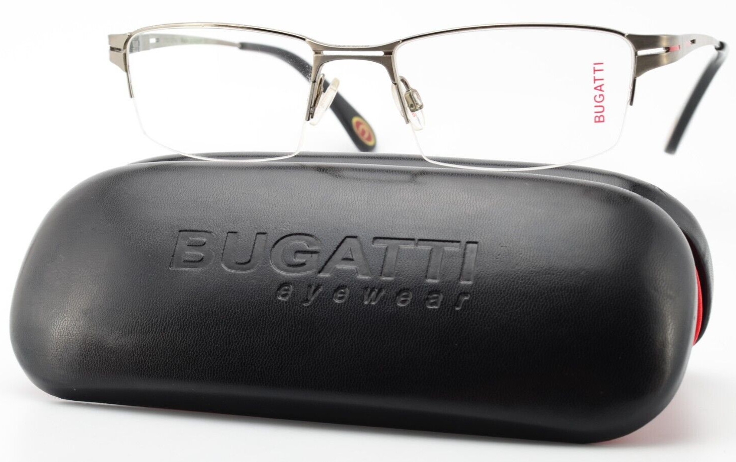 BUGATTI Brille 456 024 XL Halbrand Viereck Silber Ruthenium Rot Race Y2K Japan 59690₽