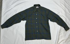 Vtg 50s 60s Penneys Towncraft Shirt Loop Collar Rockabilly MCM Plaid Mens M