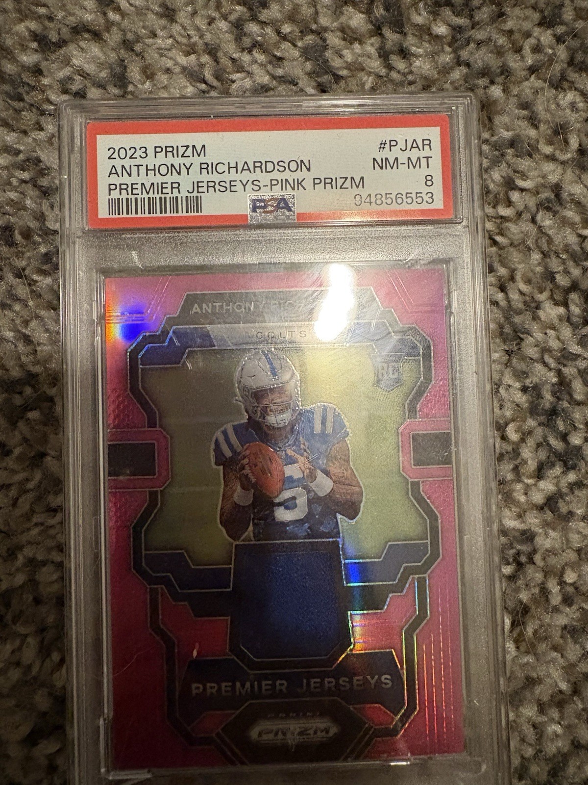 2023 Panini Prizm Premier Jerseys Anthony Richardson Pink Rookie, PSA 8