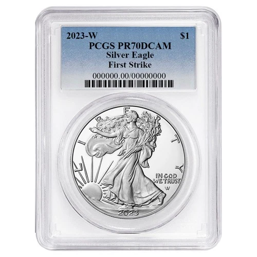2023-W Proof $1 American Silver Eagle PCGS PR70DCAM FS Blue Label White Frame