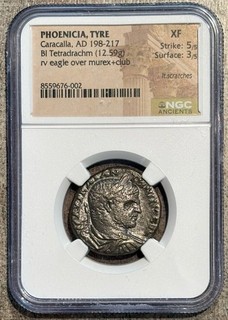 Phoenicia Tyre Caracalla Billon Tetradrachm AD 198 217 NGC XF Ancient Coin 5/5