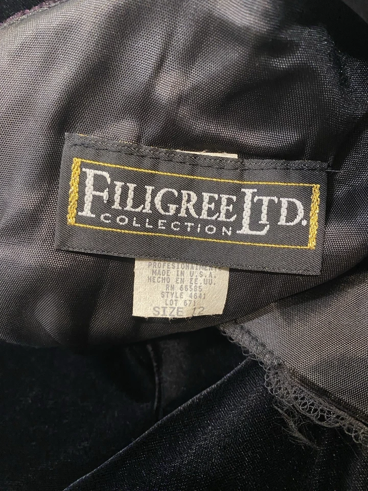 Vestido Vintage TALLA MEDIANA Terciopelo Negro FILIGREE LTD. Dorado Manga Larga Años 80 90 Foto 4 de 4
