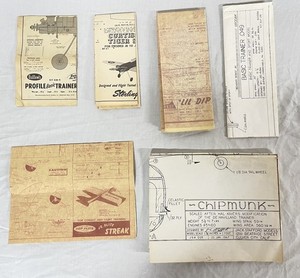 Control Line Model Airplane Plans, Set of 5 plans showing 7 airplane designs