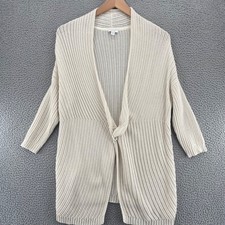 Pure Jill Sweater Womens Small Ivory Open Cotton Blend Knit 3/4 Sleeve Everyday