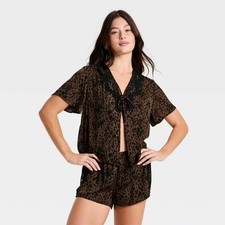Auden Women's Lace Trim Satin Fly Away Cami Shorts Pajama Set - Brown