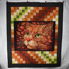 Oh My New handmade large throw size quilt, 60"x71" stunning cat, gorgeous