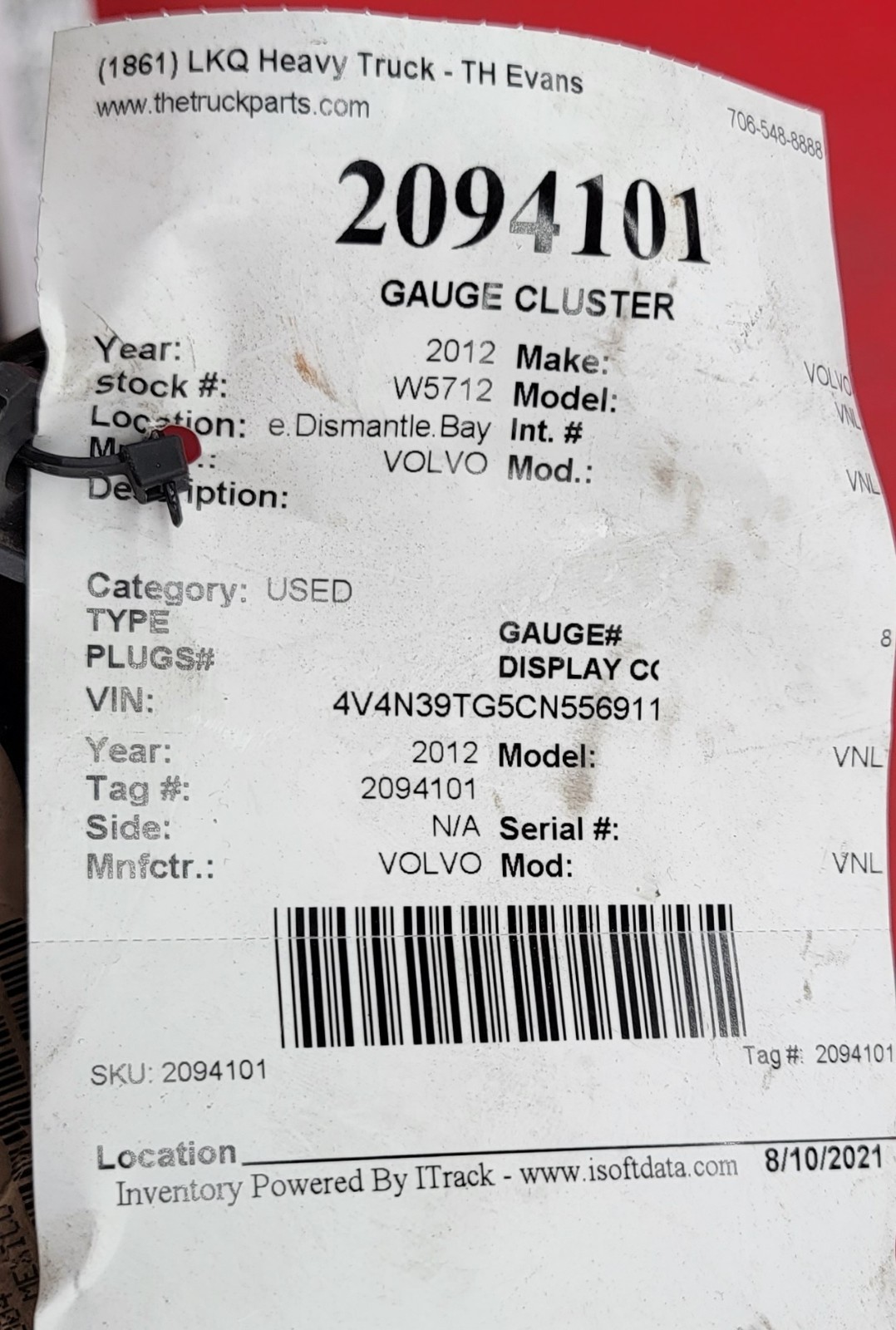 2012 VOLVO VNL USED INSTRUMENT CLUSTER P#21546088-P02