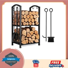 FEED GARDEN Firewood Rack with Tools, 5-Piece Fireplace Log Holder, 29" H