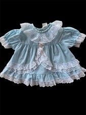 Vintage Baby Girl Ruffle Lace Blue Dress Size 6-9 Months Made In Phillipins