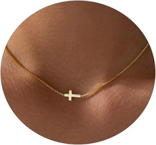Gold Cross Necklace for Women 14K Gold Plated Cute Sidways Cross Pendant Choker