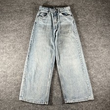 Zara Wide Leg Jeans Girls 11-12 Blue Adjustable Waist Distress Baggy Denim Pants