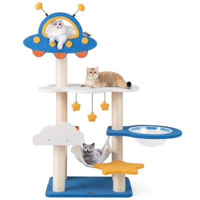 49'' Tall Cat Tree w/ UFO Top Perch Space Capsule Sisal Scratching Posts Cloud