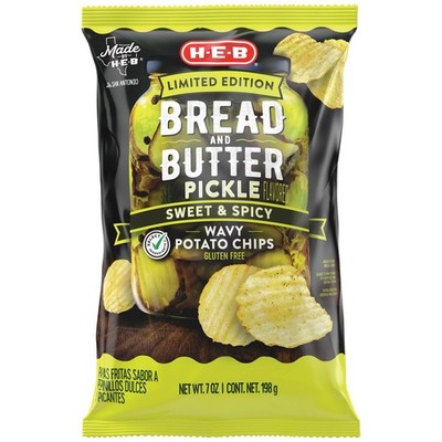 H E B Wavy Potato Chips   Bread & Butter Pickle