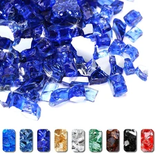 Blue Fire Glass for Fire Pit - 1/2 Inch Reflective Tempered Glass - 10 Pounds