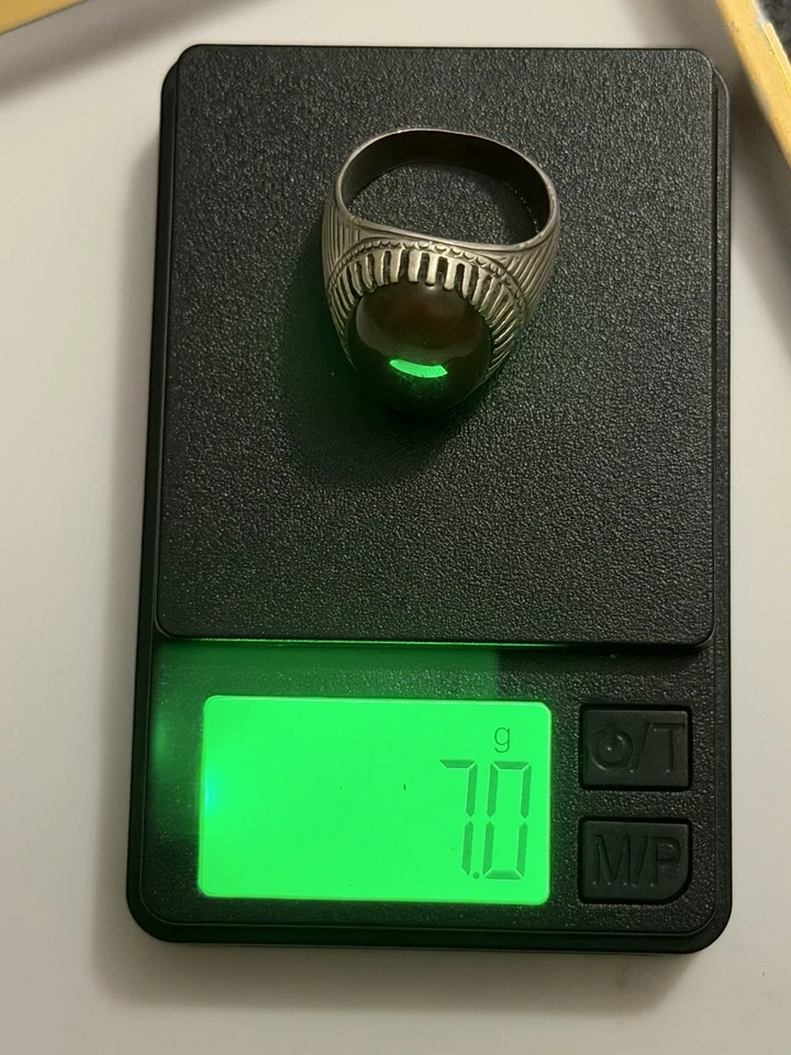 Genuine Yemeni agate ring for men with dark gemstone and 925 Solid Silver - Image 2 of 4