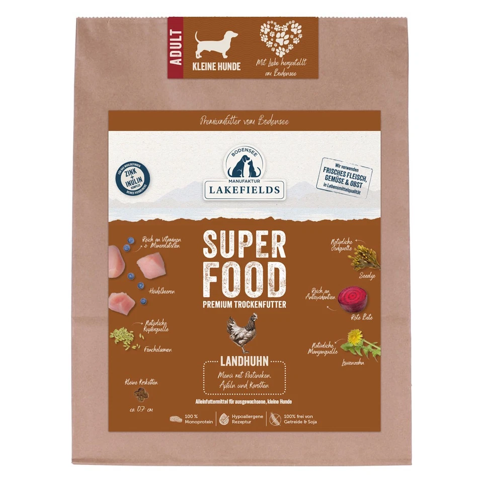 Lakefields Premium SUPERFOOD HUHN 4x 1kg für kleine ausgewachsene Hunde