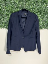 Ann Taylor Navy Blue Blazer Size 8 Single Button Classic Notched Collar Career