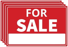 4PC For Sale Sign Car, 12 Inches by 8 Inches - 20 mil Polystyrene Plastic - Car
