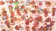 Rare Capybara 200 Kapybala Stickers Kawaii - 30 TRANSPARENT STICKER SHEET LOT