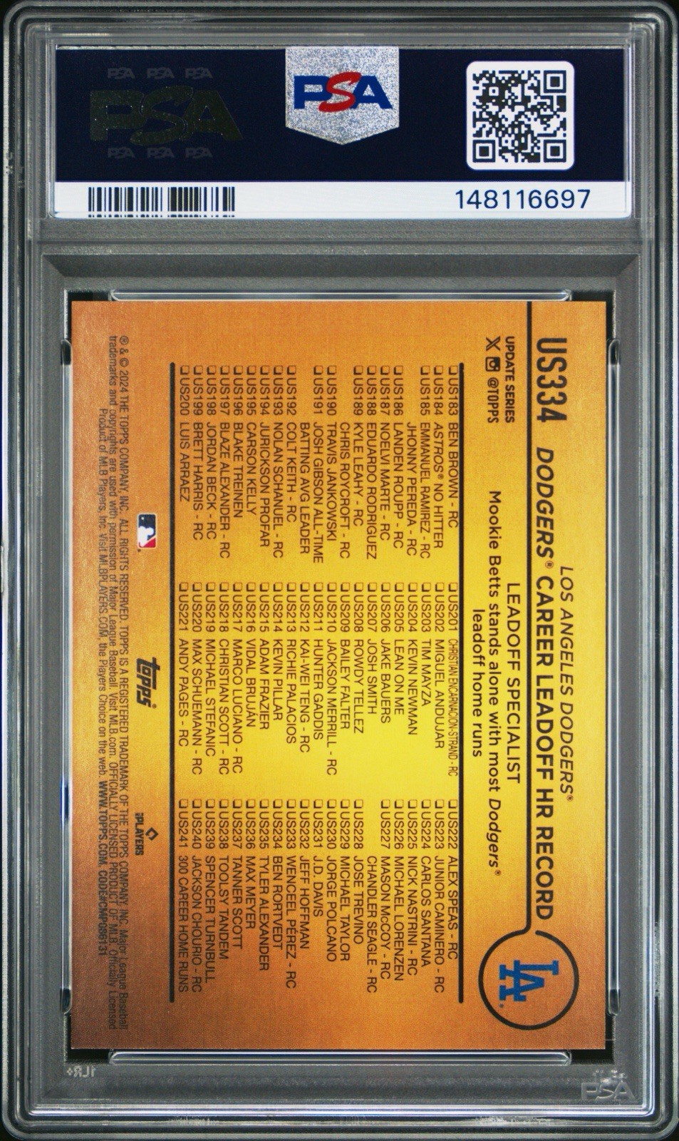 2024 Topps Update Mookie Betts Golden Mirror PSA 9 SSP RARE US334 view 2