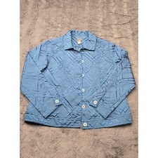 Additions by Chicos Blue Textured Lattice Button Front Jacket Size 2 Large