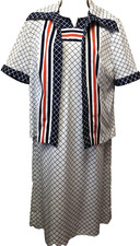 Vtg 70's Women 12 Navy Blue Red White Nautical Sailor Shift Dress  Jacket Set
