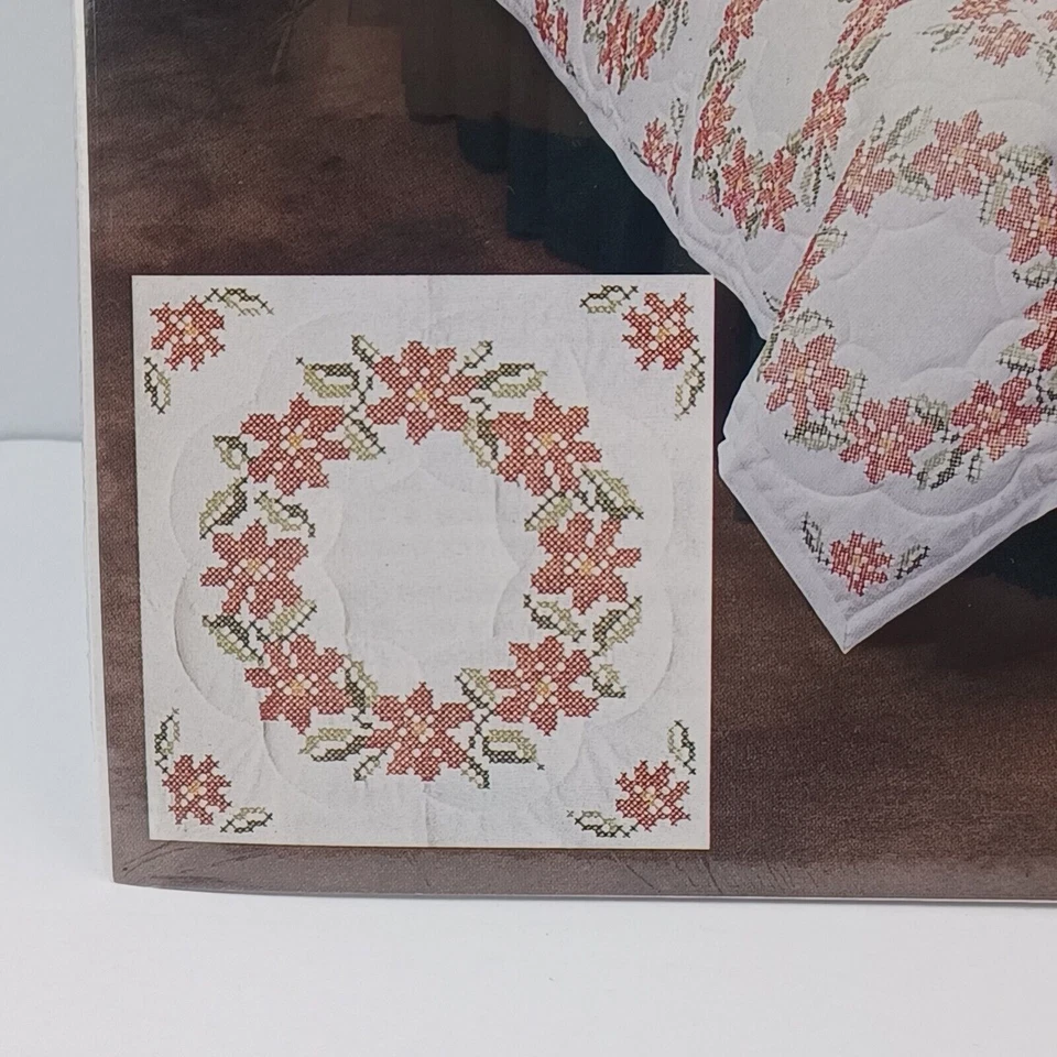 Stamped Cross Stitch Quilt Blocks FLOWER WREATH Designs For The Needle 1987 - Image 2 of 4
