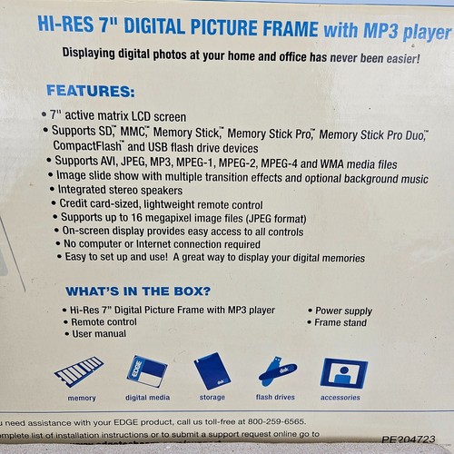 Edge Digital Photo Picture Frame with MP3 Player 7" Hi-Res PE204723 Remote - Picture 4 of 18