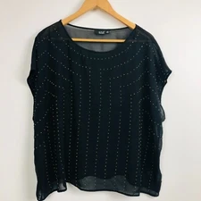ANA A New Approach Women's Sheer Cap Sleeve Blouse Shirt Black Beaded Size 1X