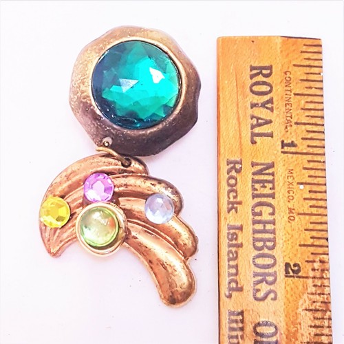 80s Earrings Emerald Green Faceted & Cabochon Gold Dangle Drop Clip Vintage - Picture 6 of 7