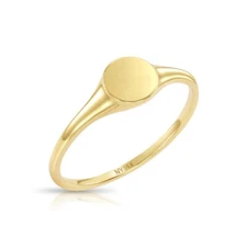 14K Real Solid Yellow Gold Dainty Round Signet Ring Minimalist Promise Band Ring