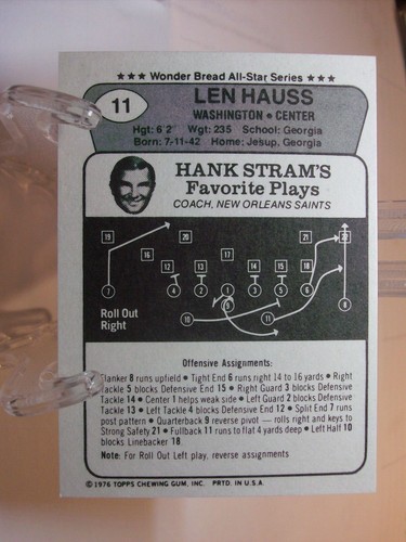 1976 Topps Wonder Bread Football Card #11 Len Hauss (10769) - Picture 2 of 2